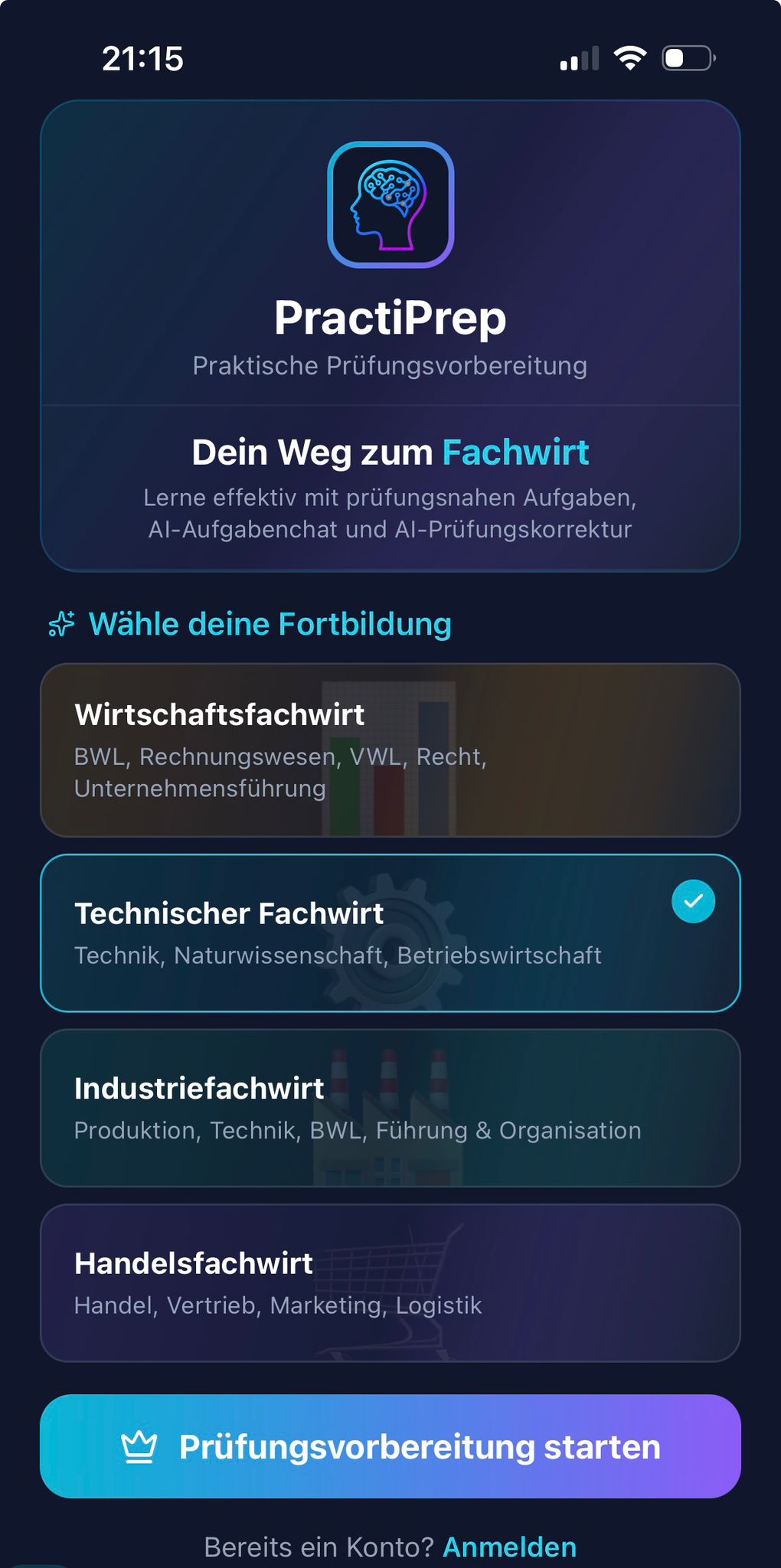 PractiPrep Start Screen